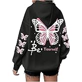 SweatyRocks Women's Plus Size Oversized Graphic Butterfly Print Hoodie Sweatshirt Loose Pullover Tops with Pocket