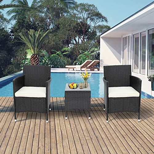 YHNHT Gartenlounge Set,Polyrattan Sitzgruppe für 2 Personen Balkonmöbel Set Gartenmöbel-Set-1 Tisch & 2 Sessel-für Garten Balkon & Terrasse,Schwarz – Bild 4