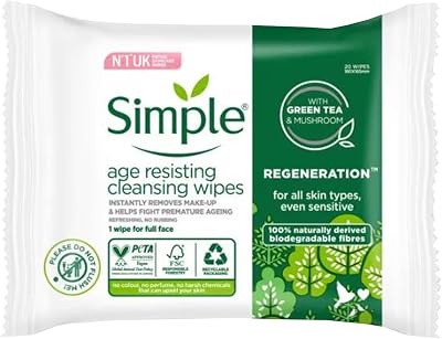 Simple Regeneration Age Resisting Biodegradable Facial Wipes 20pk Sensitive
