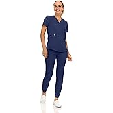 MediChic Scrubs for Women's V-Neck Scrub Set with Six Pocket Cargo Jogger Pants with 4-Way Stretch