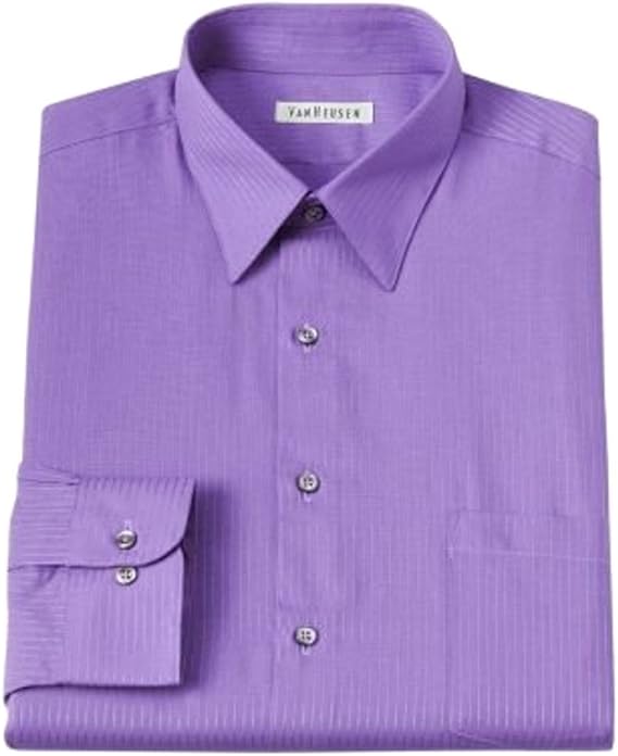 Van Heusen Mens Classic Fit Satin Striped Dress Shirt 15 32/33 Solid Purple at Amazon Men’s