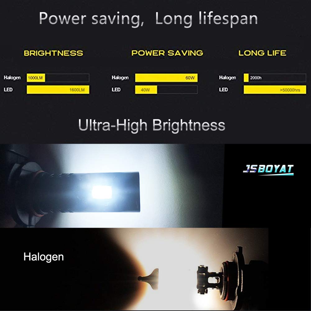 JSBOYAT H11 Led Fog Light Bulb H9 Led Bulbs CSP Chips H8 Bulbs DRL Replacement 1600LM 6500K Cool White Not Headlight 1 Year Warranty(1 Pair)