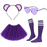 YIXAXKAO Bear Ears Headband Tulle Tutu Skirt Stripe Knee-High Socks Halloween Bear Costume Accessories for Adult Women
