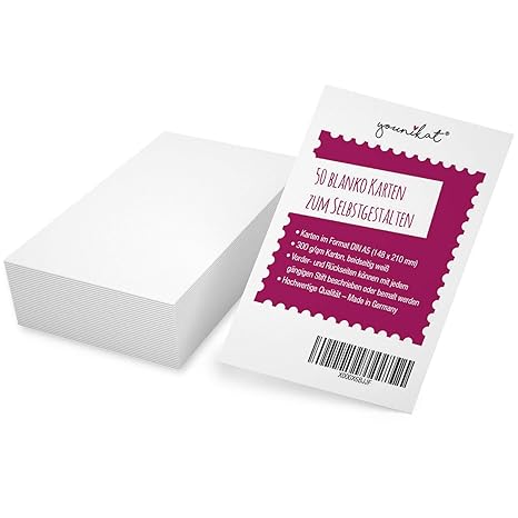 50er Set blanko Bastelkarton DIN A5 - DIY I Zum Selbstgestalten Basteln Malen Beschreiben I Scrapbook-ing, XL Postkarte, Einl