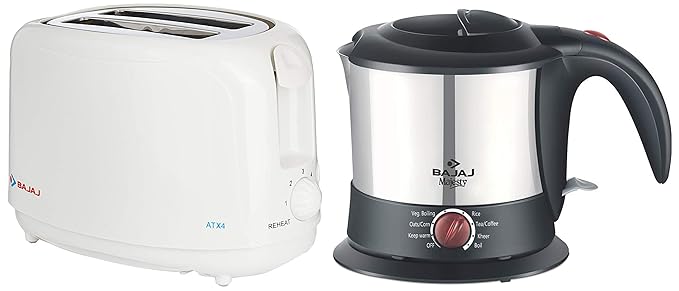 Bajaj ATX 4 Pop-up Toaster + Bajaj Majesty KTX 9 1-Litre Multifunction Stainless Steel Kettle