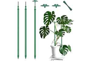BOVITRO Extendable Plant Stakes, Length Scalable from 17.9IN to 42.3IN Plant Support Stake, Orchid Sticks with Clips for Indoor Outdoor,Garden Stakes for Plant,Tomato,Vegetables,Monstera,Vine - 3Pack