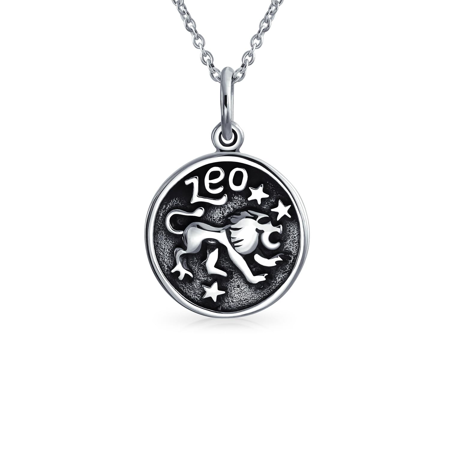 Bling Jewelry Round Medallion Leo Zodiac Sign Astrology Horoscope Pendant Necklace For Men Women Oxidized .925 Sterling Silver