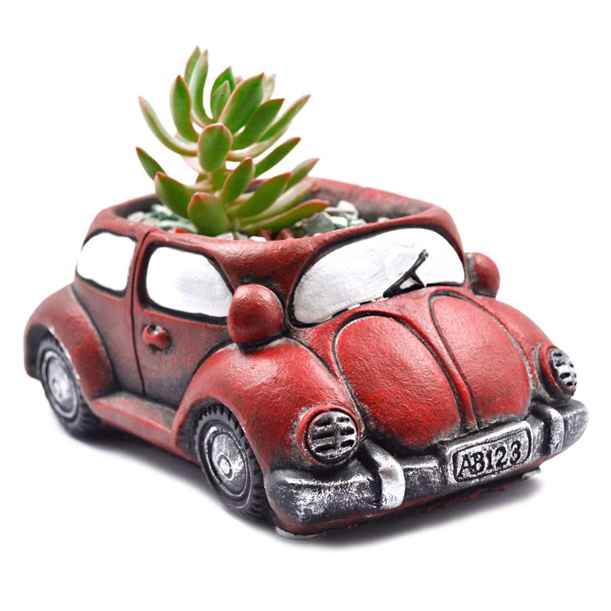 Yardwe Creative Car Flower Pots Cement Retro Succulent Planters Mini Plant Container (Red)