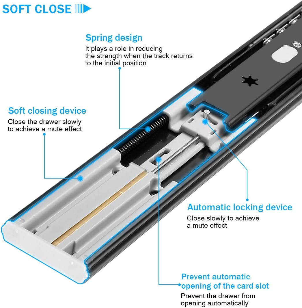 Soft Close Drawer Runners Full Extension 300 350 400 450 500 550 600 mm Ball Bearing Drawer Runners Slides Replacement Rails Track Guide Glides for Kitchen Bedroom Cabinets Heavy Duty 45kg 1 Pair - Image 4