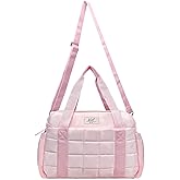 WOLT Small Gym Bag for Women, 14 inch Lightweight Gym Duffle Bag with Wet Compartment Quilted Tote for Sports Workout, Pink