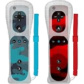 Wii Controller 2 Pack,Remote Controller with Silicone Case and Wrist Strap | Compatible with Wii/Wii U,Camo Blue and Camo Red