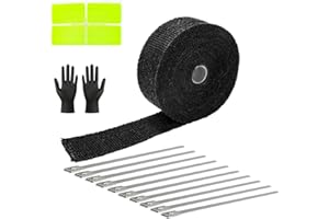 JOUGU Exhaust Heat Wrap Roll 2" x 16' Black Fiberglass Heat Shield Tape 1 Rolls 5cm x 5m with 10pcs Stainless Ties for Motorcycle Car Truck