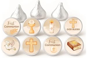 First Holy Communion Candy Stickers by Adore By Nat - Watercolor Vintage Religious Envelope Seals & Party Favor Labels Fit Ki