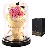 Beauty and The Beast Rose,Lasts Forever Pink Roses,Light Up Rose in Glass Dome,Gifts for Women,Birthday Gifts for Mom,Wife,Grandma,Anniversary,Mothers,Thanksgiving,Christmas Flowers Gifts