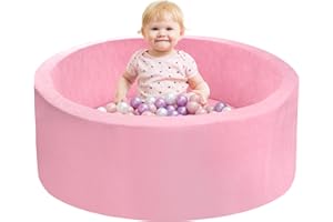 IAGBIBUI Baby Ball Pit for Toddlers, 35.4"x 11.8" Foam Ball Pit for Kids, Soft Round Ball Pool for Baby, Indoor and Outdoor Playpen, Ideal Gift for Children, Balls not Included,(Coral Fleece Pink)