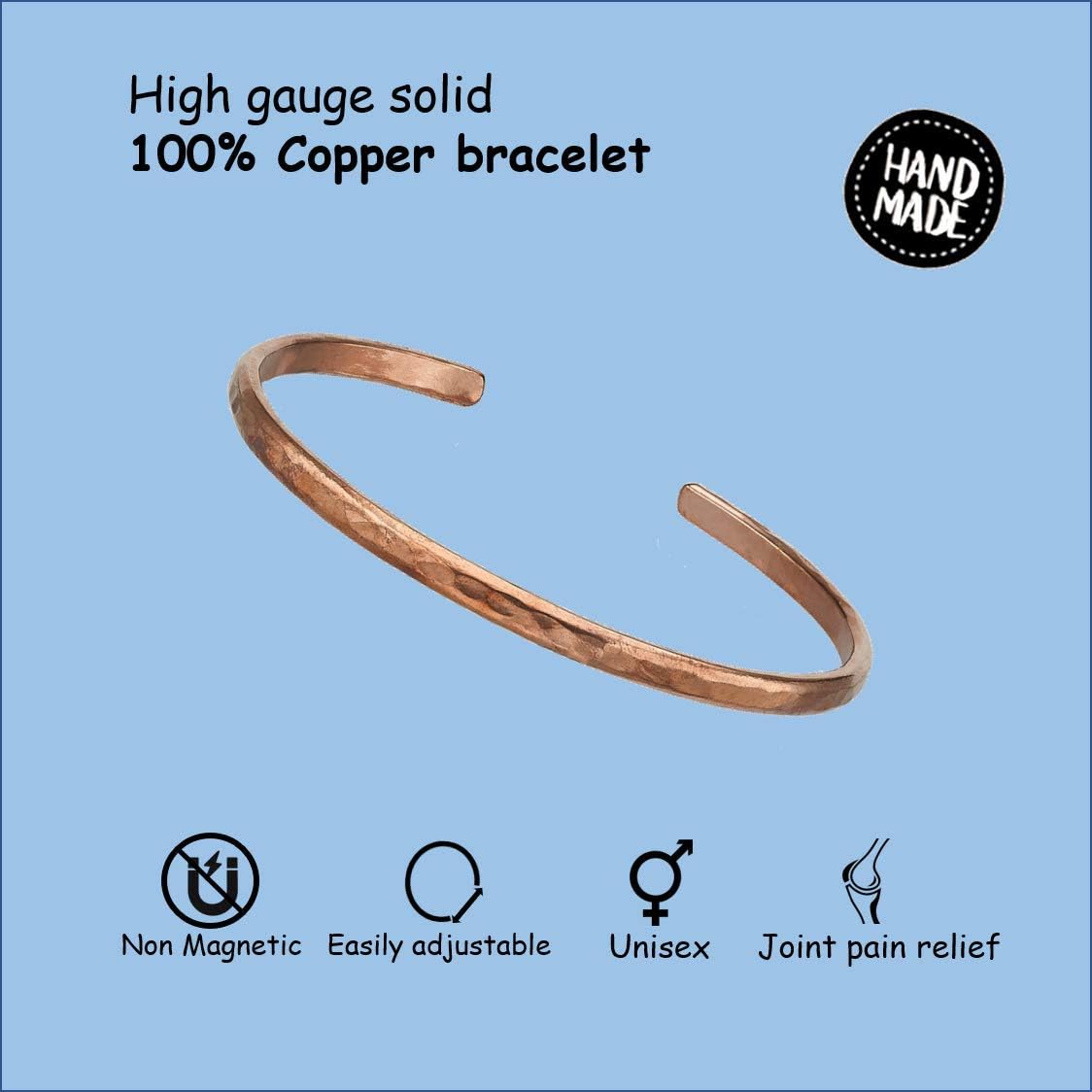Hand Forged 100% Copper Bracelet ~ Made with Solid and High Gauge Pure Copper ~ Hammered 4 mm Bangle ~ Effectively Relief of Joint Pain, Arthritis, Joint Inflammation and Skin Allergies. (7): Health & Personal Care