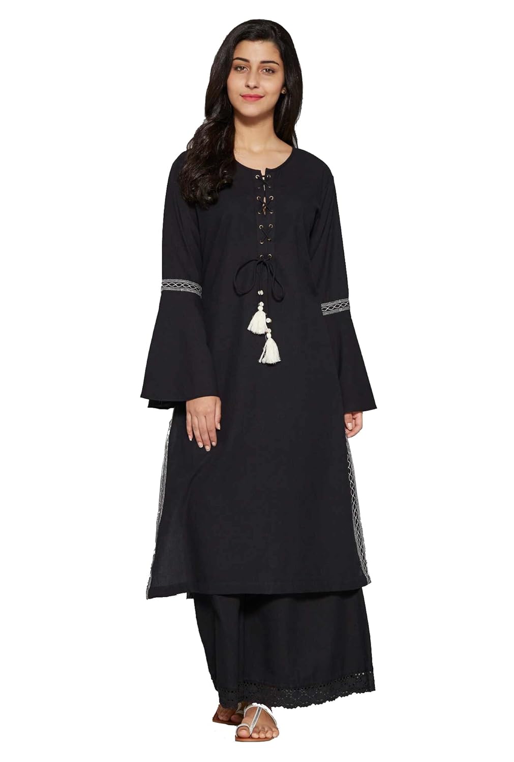 aahwan solid cotton long straight kurta for women (ac-rivet)