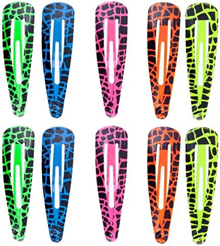 10pcs Set Kit Lot Pack of Neon Colored and With Zebra Patterns Hair Slides Grips Hairstyling Accessories Iron Hair Snap Clips Hairdos Prongs Sectioning Bendies Sleepies