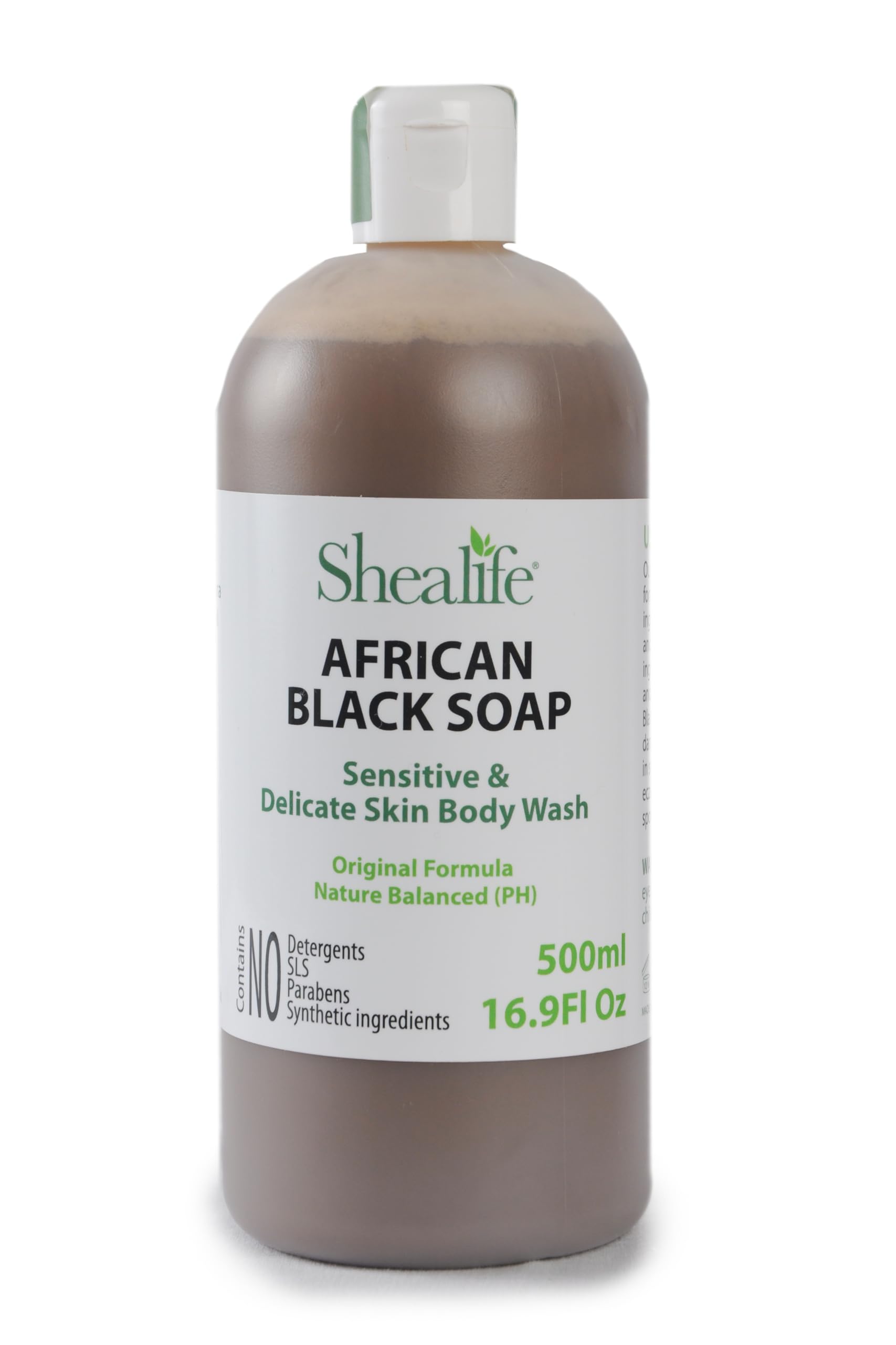 African Black Soap Liquid, 500ml,16.9 Fl Oz, Unscented made using Unrefined Shea Butter & Virgin Coconut Oil. Contains No SLS, Detergents & Parabens. Ideal For Sensitive Skin types. Shealife, 500ml