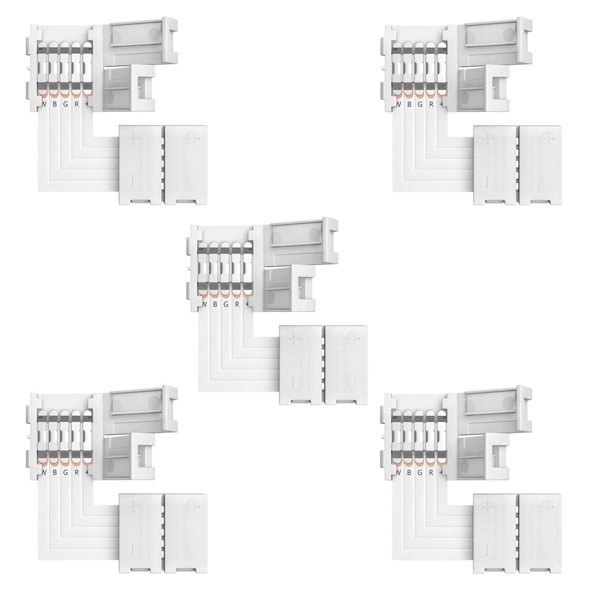 SUPERNIGHT RGBW Connector 90 Degree LED Strip Connectors 5 Pin L Shape for 10mm Wide SMD 5050 2835 RGBW/RGBWW LED Strip Lights PCB LED Corner Connector Kit, 5pcs