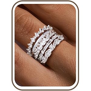 Turandoss CZ Stackable Rings for Women Non Tarnish Statement Jewelry | 14K Gold Plated, CZ Stackable Rings Stack for Women, S