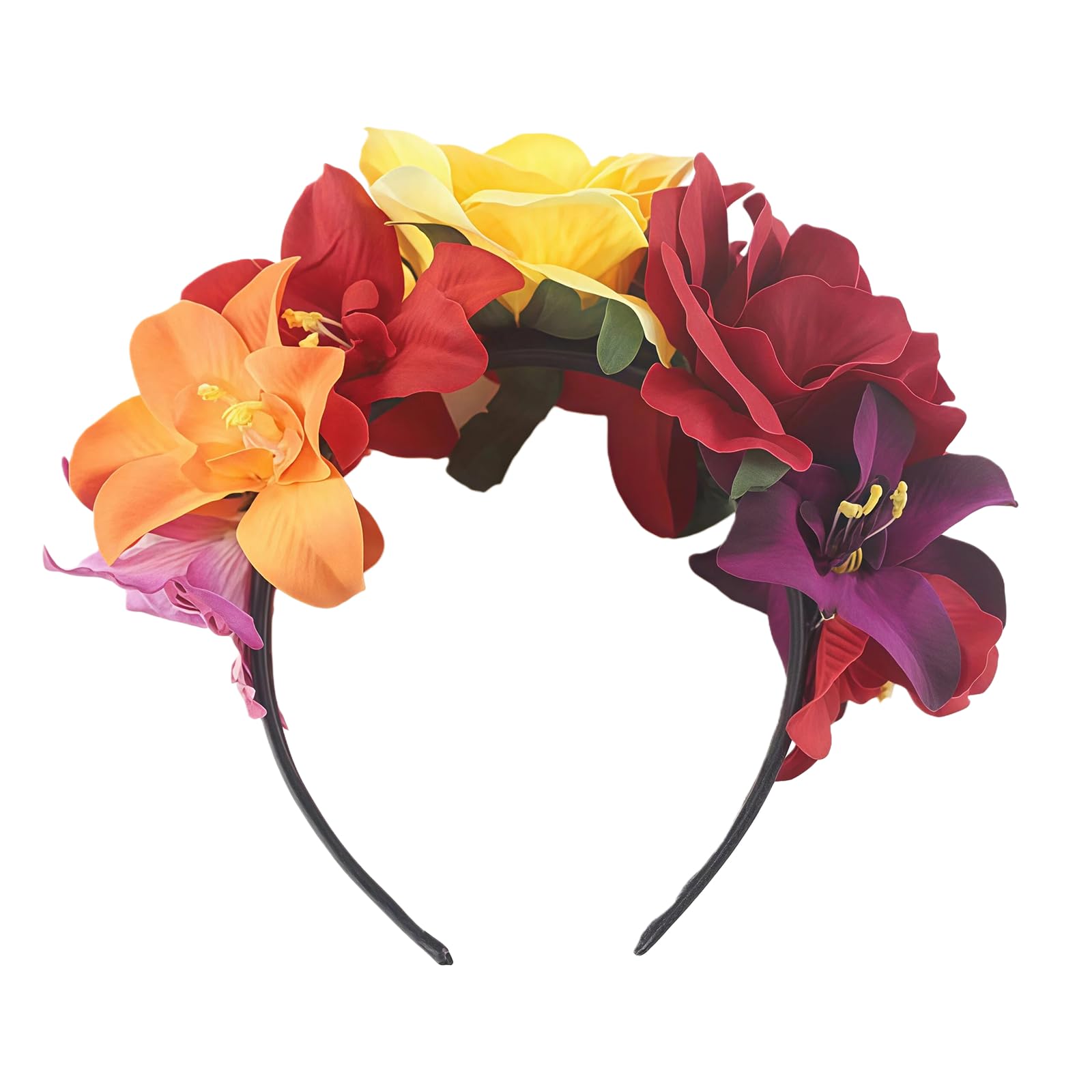 Mexican Flower Crown Headband Rose Floral Hair Accessories for Halloween Cosplay Carnival Party Beach Vacation Festival