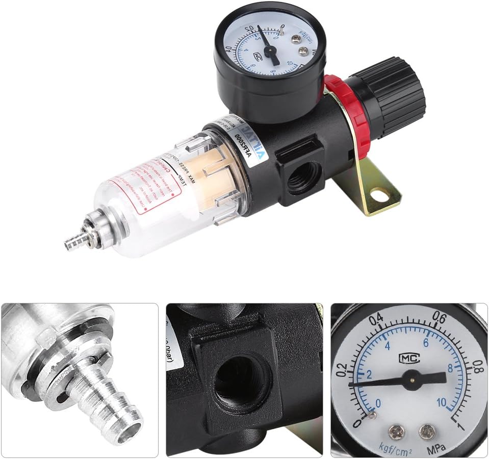 Zerodis 1/4" Air Filter Regulator with Gauge, Compressed Air Pressure Regulator Water Trap Moisture Separator for Air Compressor Tools - Image 4