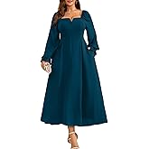 RWJ Long Sleeve Dress for Women 2025 Fall V Neck Elegant Flowy Plus Size Formal Wedding Guest Maxi Dresses with Pockets