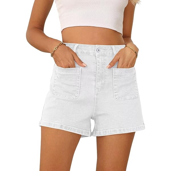 Sidefeel Women's Jean Shorts High Waisted Stretchy Button