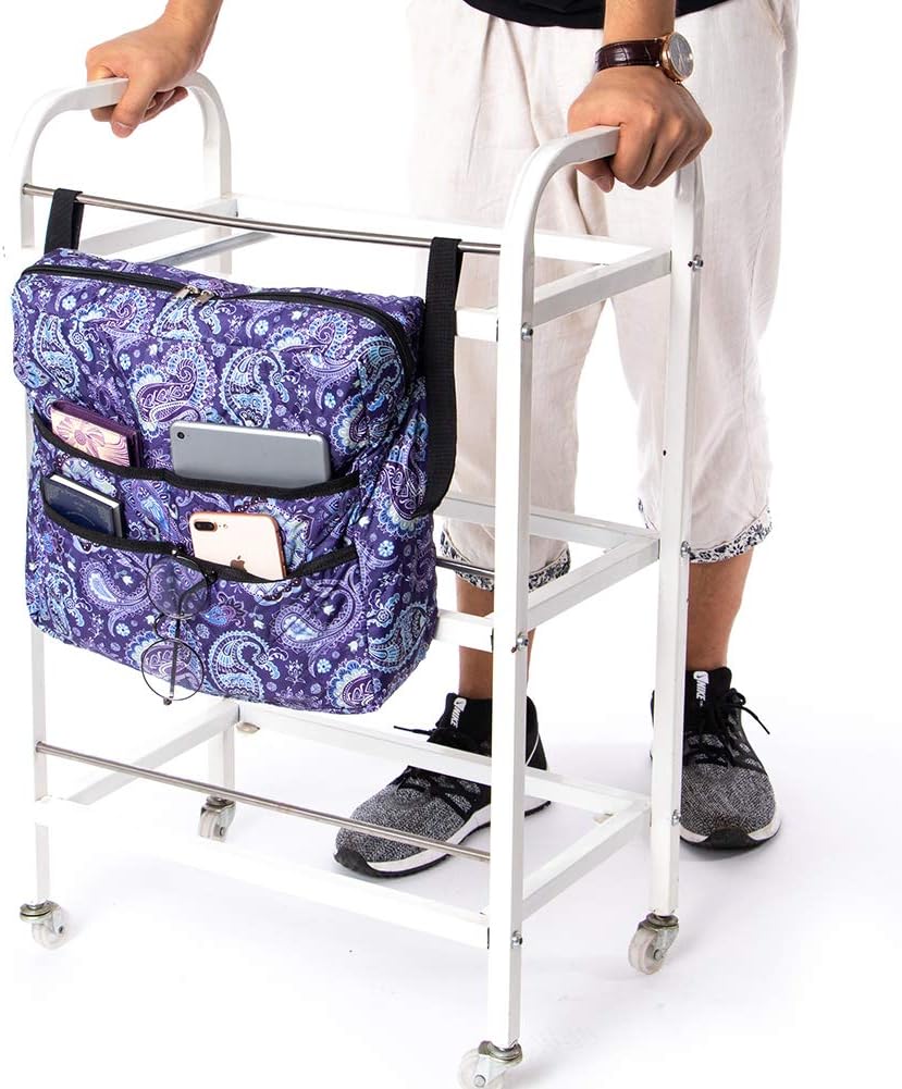 Walker Bag, Walker Accessories Basket, Large Capacity Tote Caddy Pouch Compatible with Walker,Wheelchair and Rollator,Folding Organizer Pouch for Elderly,SeniorsAnd Disabled (Purple Flower Print): Health & Personal Care