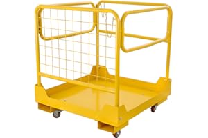 OUKIDR Forklift Safety Cage 36''x36'' Forklift Work Platform 1200 LBS Capacity With 4 Universal Swivel Wheels Collapsible Lift Basket Aerial Rails Aerial Platform