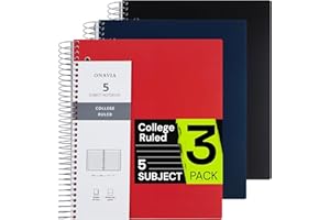 ONAVIA Spiral Notebook for School 3 Pack, 5 Subject, College Ruled Paper, 200 Sheets, 9" x 11", 5 Dividers with Pockets, 3 Hole Punched Perforated, Plastic Cover, Lined Journal Bulk, Assorted Colors