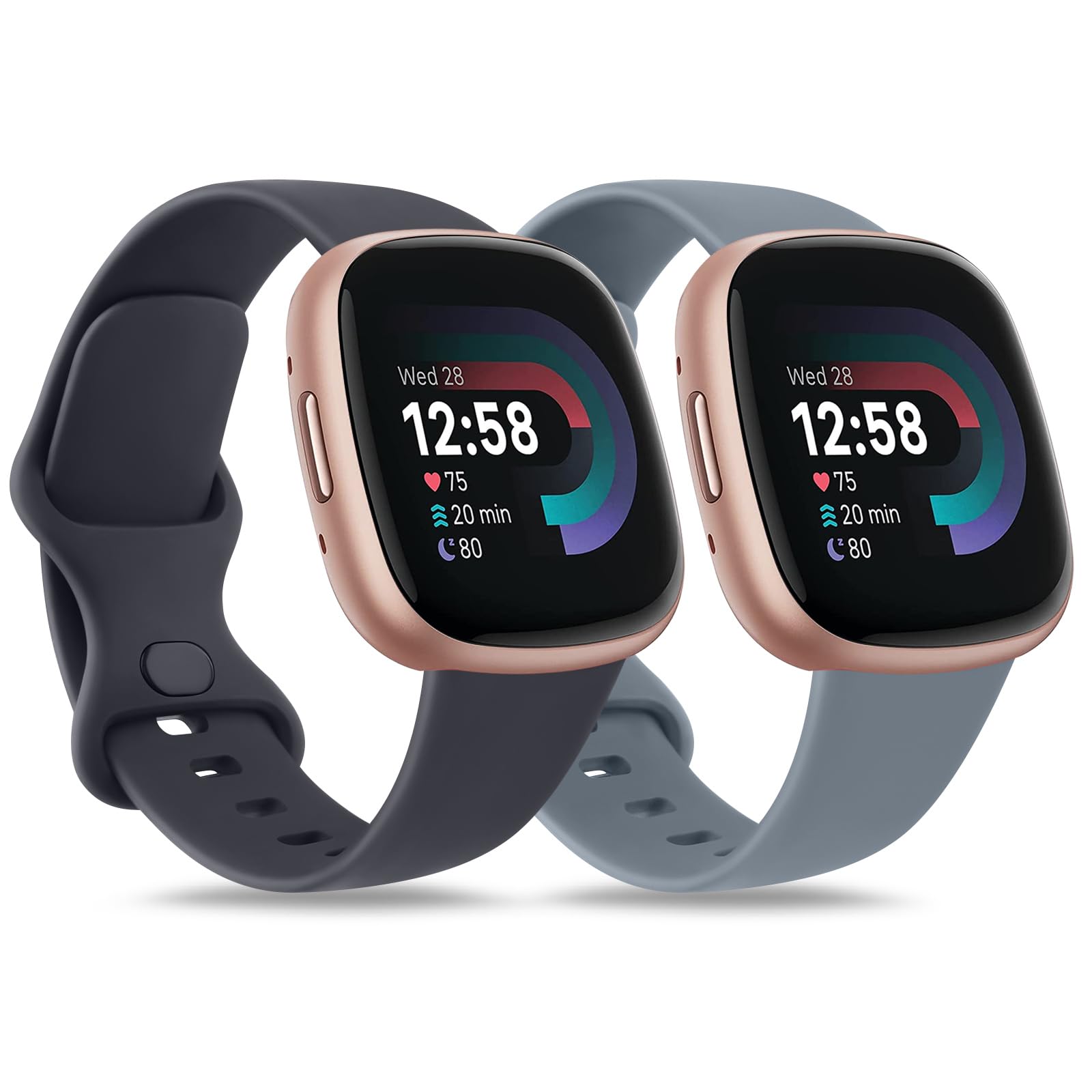 AK Straps for Fitbit Sense 2/Sense/Versa 4/Versa 3 - Silicone Sport Classic Soft Replacement Band for Women Men (Pack D, S)