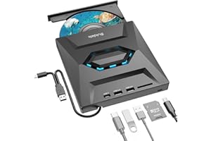 SUIDEK External CD DVD Drive, USB C Portable CD/DVD +/-RW Burner DVD Player for Laptop with SD Card Reader USB 3.0 Type C Hub