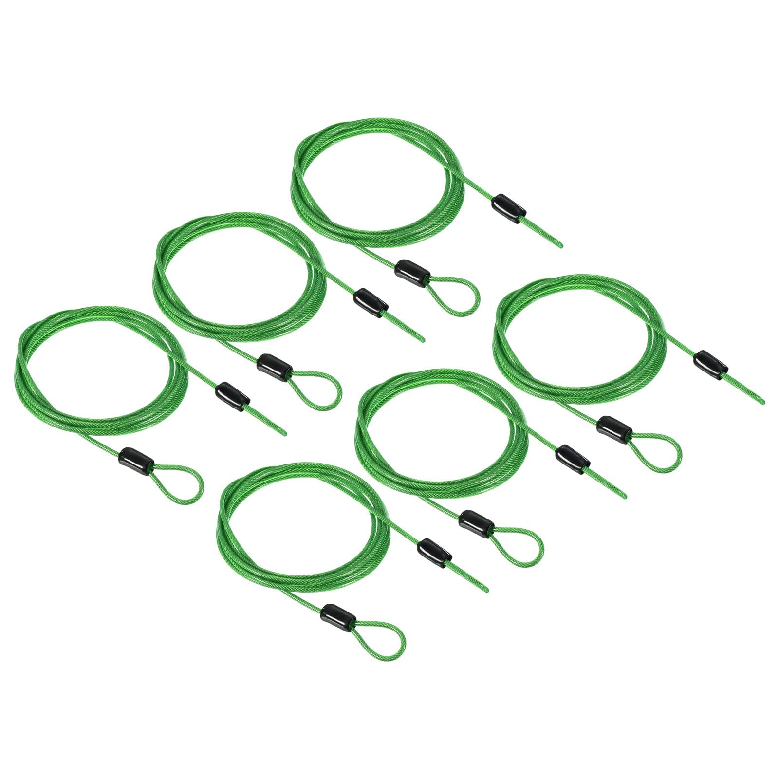 PATIKIL Security Cable 2.5mm x 1.5m/5ft, 6 Pack Coated Luggage Lock Wire Rope with Double Loop, Clear Green