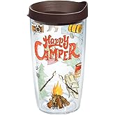 Tervis Happy Camper Tumbler with Wrap and Brown Lid 16oz, Clear