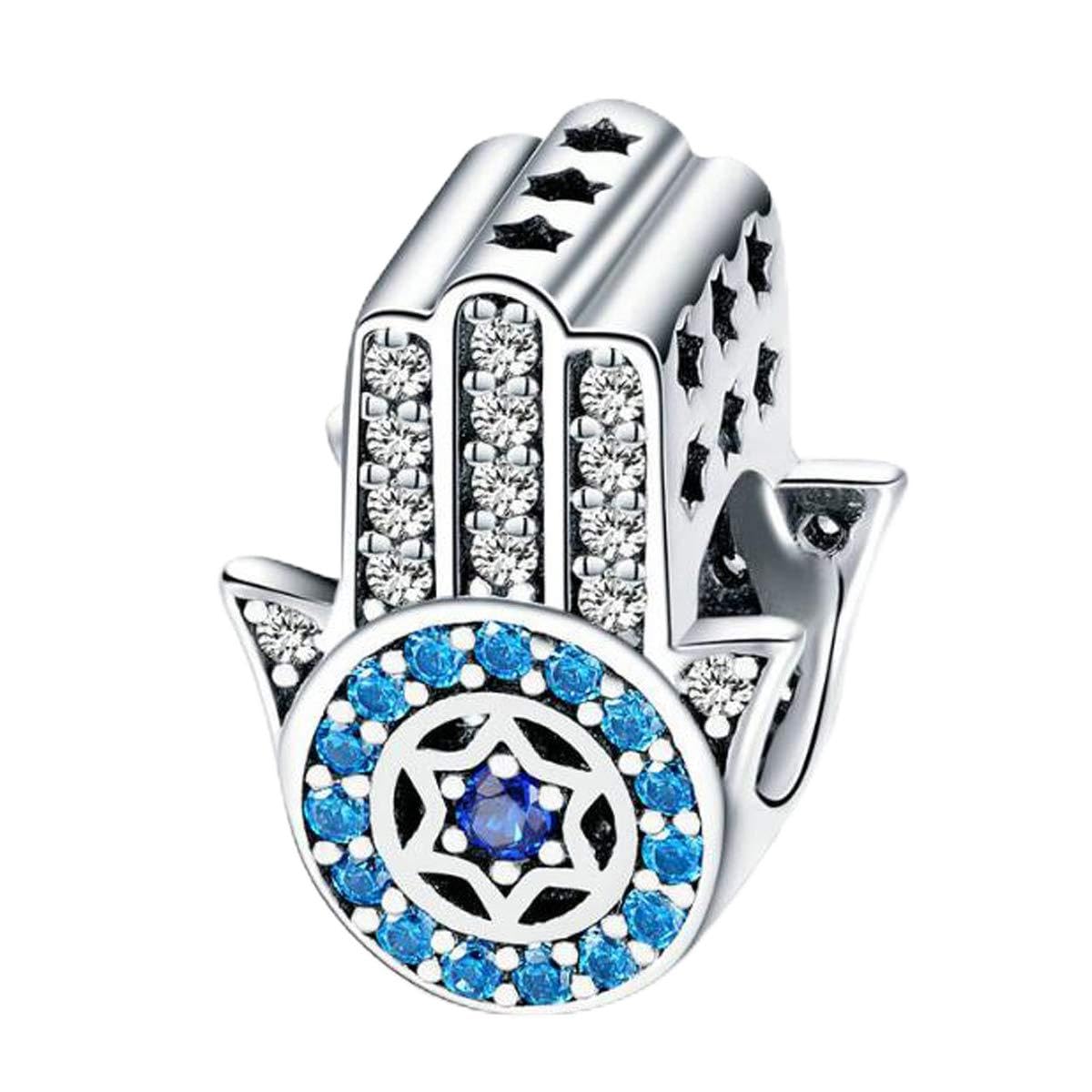 Lucky Eye Charm Beads,925 Sterling Silver Charms For Bracelets,Compatible with Pandora European Charm Bracelet Beads (Palm Charm Bead)