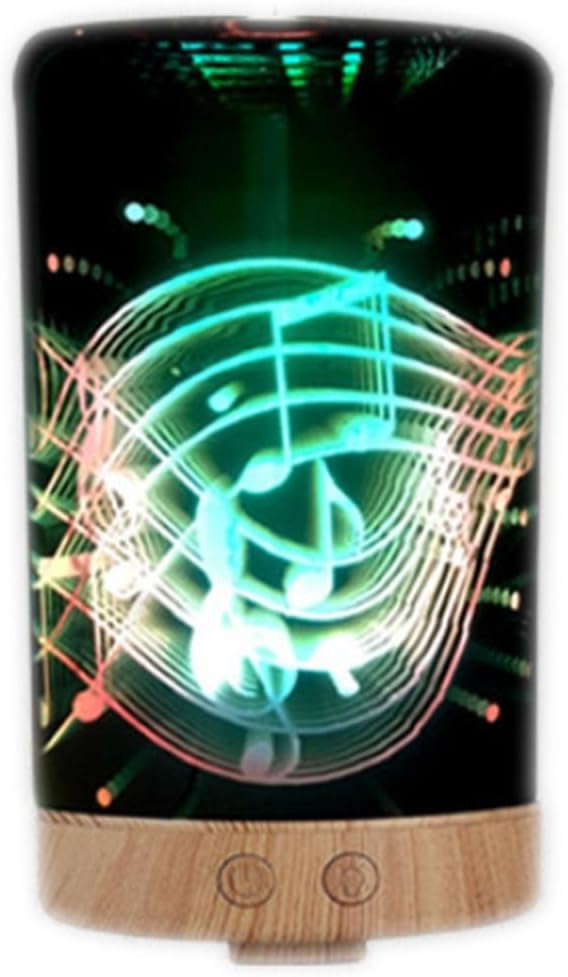 JIAYUE Essential Oil Diffuser NEW-044 Ultrasonic Mute Humidifier Cold Fog Diffusion Indoor Air Purification 3D Glass Night Light Waterless Intelligent Shutdown Music Symbol Pattern 100ml, Wood grain