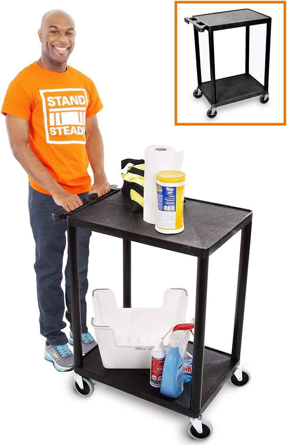 Original Tubstr  Flat Top Utility Cart/Service Cart  Compact, 24 x 18 Inches  Heavy Duty, Supports up to 300 lbs - Lipped Shelf Cart  Great for Warehouse, Garage, Cleaning and More : Office Products