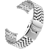 Kai Tian Premium Stainless Steel Curved Ends Half-Moon 5 Beads Silver Metal Watch Band Strap 20mm 22mm