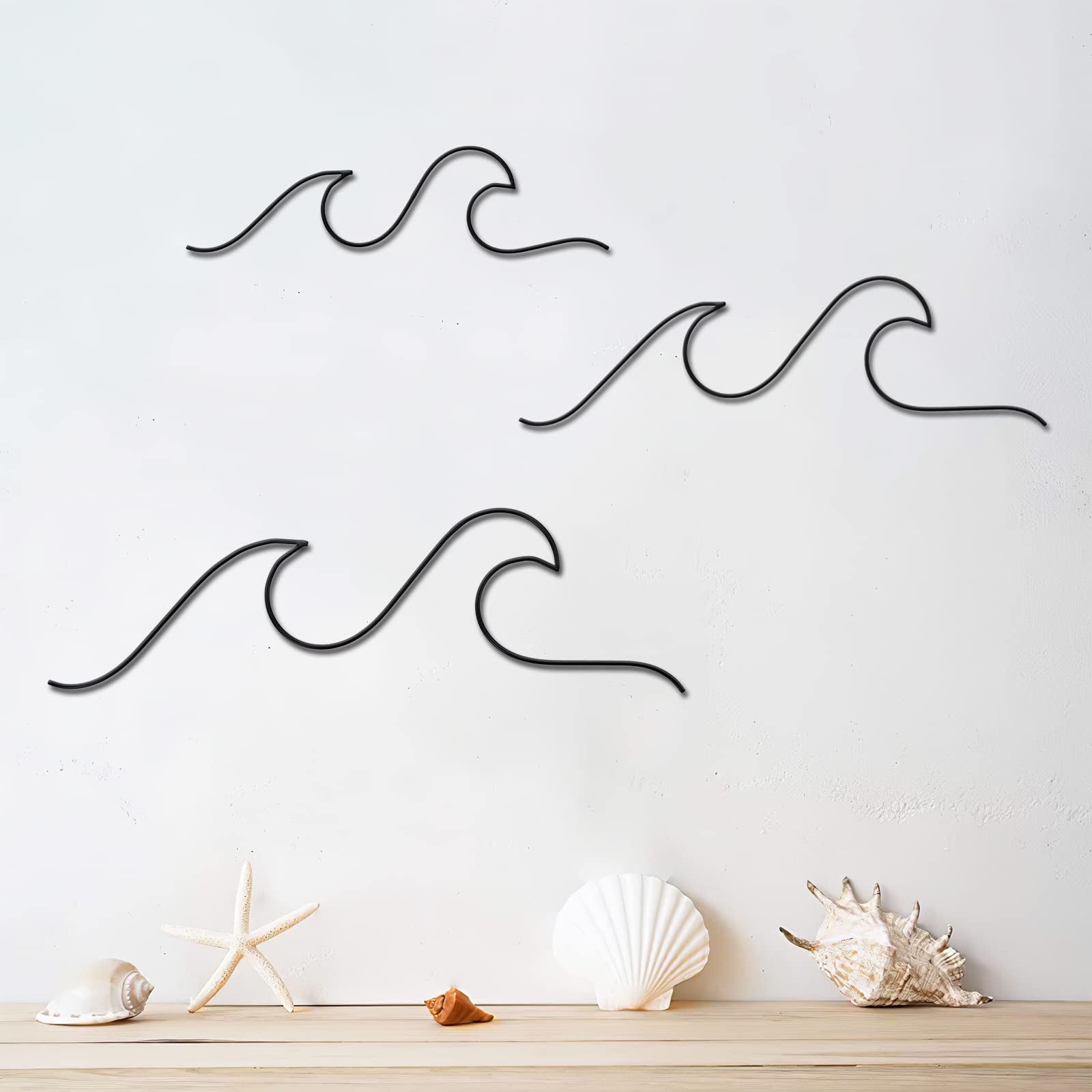 Qmetalart Wave Wall Decor Black Metal Wire Wall Art Ocean Coastal Sea Beach Pictures Surf Nursery Themed Hanging for Home Living Room Sum-mer Seaside Decoration for Bedroom Bathroom