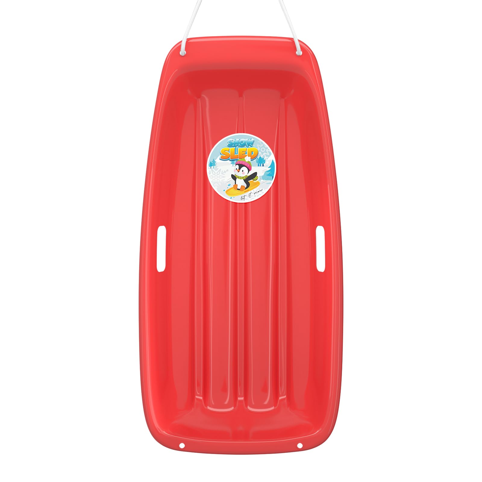 View 1 of AGPTEK 35 Inch Durable Downhill Sprinter Toboggan Snow Sled for Kids Boys Girls Adults with Built-in Handles and Pulling Rope(Red)