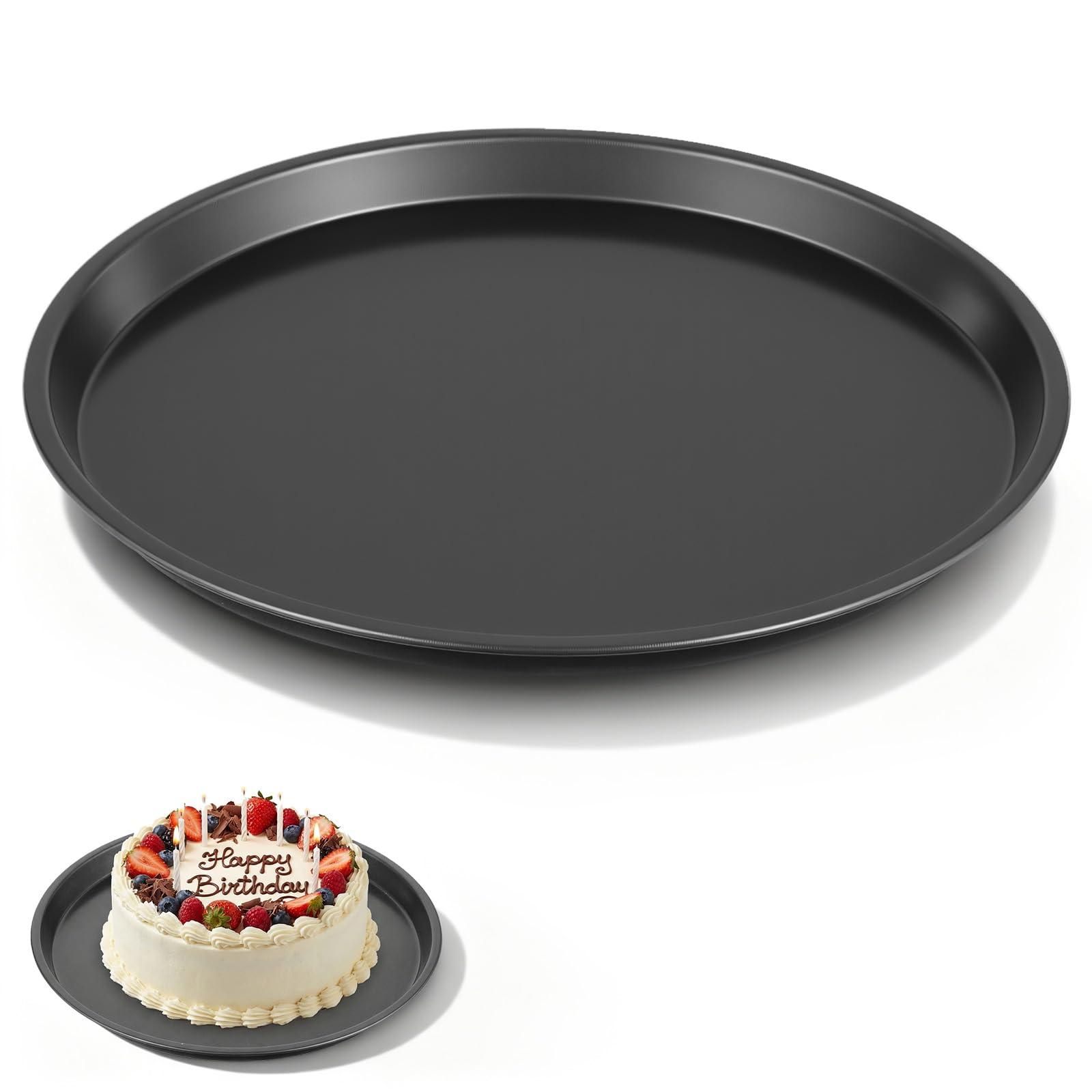 Photo 1 of 10 Inch Cookie Cake Pan, Round Cake Pan Round Cookie Sheet Nonstick Giant Shollow Baking Pans Cakes Tray Pans for Home Kitchen Baking