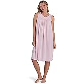 Miss Elaine Nightgown - Women's Short Nylon Tricot Gown, Sleeveless Gown with Petal Embroidery at Round Neck