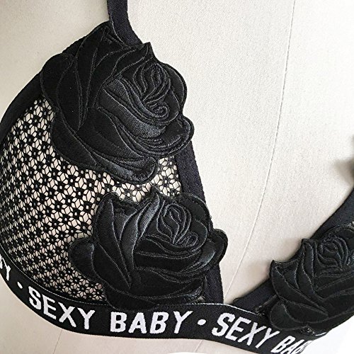 Women's Deep V Lace Rose Bandage Embroidered Appliques Floral Bralette Unpadded Bra