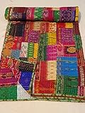 Tribal Asian Textiles Indian Quilt -Vintage Quilt Old Patola Indian Silk Sari Kantha Quilted Patchwork Bedspread Bohemian Kantha Throws, Gudari Handmade