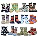 TeeHee Kids Boys Cotton Fun Crew Socks 12 Pair Pack (3-5Y, Multi Stripe & Skulls)