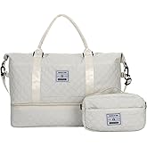 Kuang Travel Duffle Bag Quilted Overnight Bag Weekender Bags for Women with Shoe Compartment Toiletry Bag Gym Duffel Bag with Wet Pocket