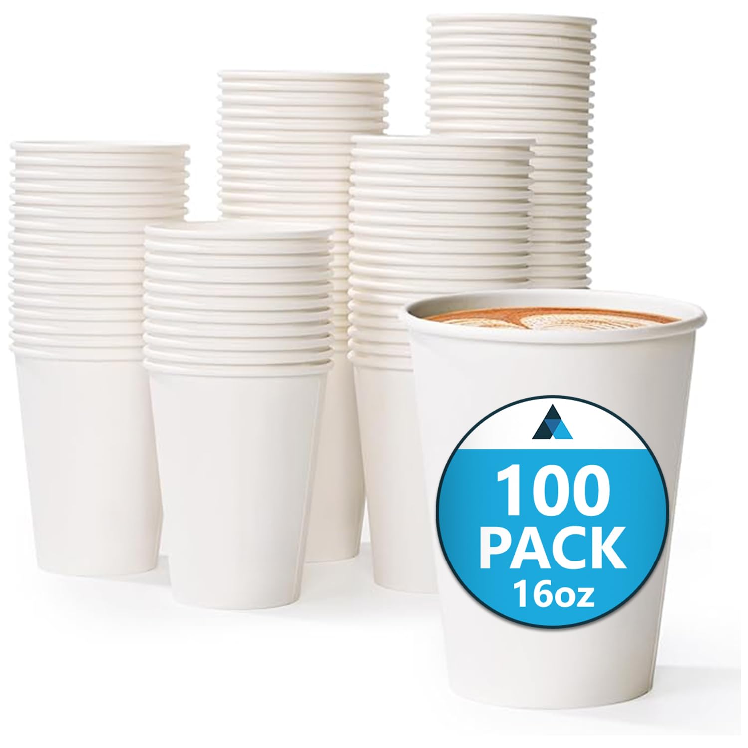 Nationwide Paper 100 White Paper Cups, Large Paper Cups Single Wall, Takeaway for Hot and Cold Drinks, Party Cups, Eco-Friendly, 100% Recyclable, 16oz (473ml)