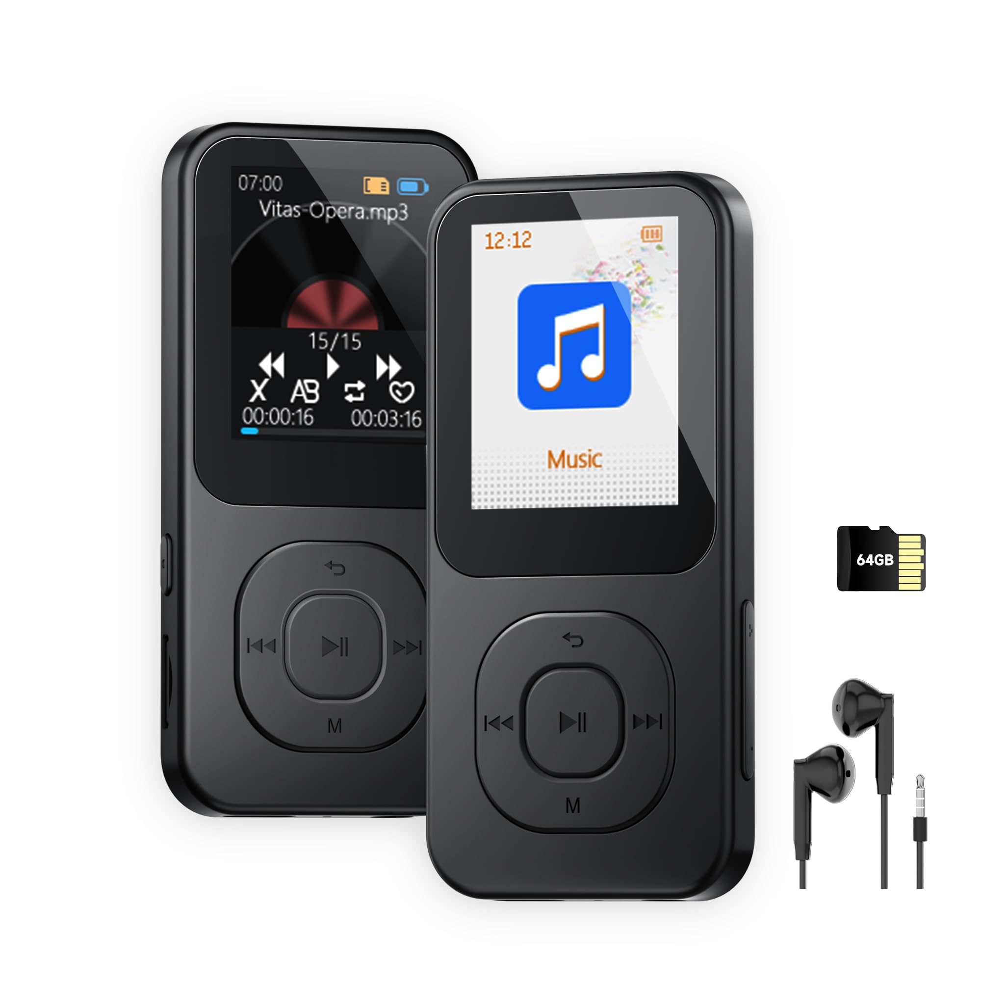 Photo 1 of ***NO CARD***  64GB MP3 Player with Bluetooth 5.3-30Hrs Music Playtime, PECSU Portable Music Player for Sports Runners with HD Speaker, Voice Recorder, FM Radio, E-Book, Timer Off, Expandable Up to 256GB?Black?